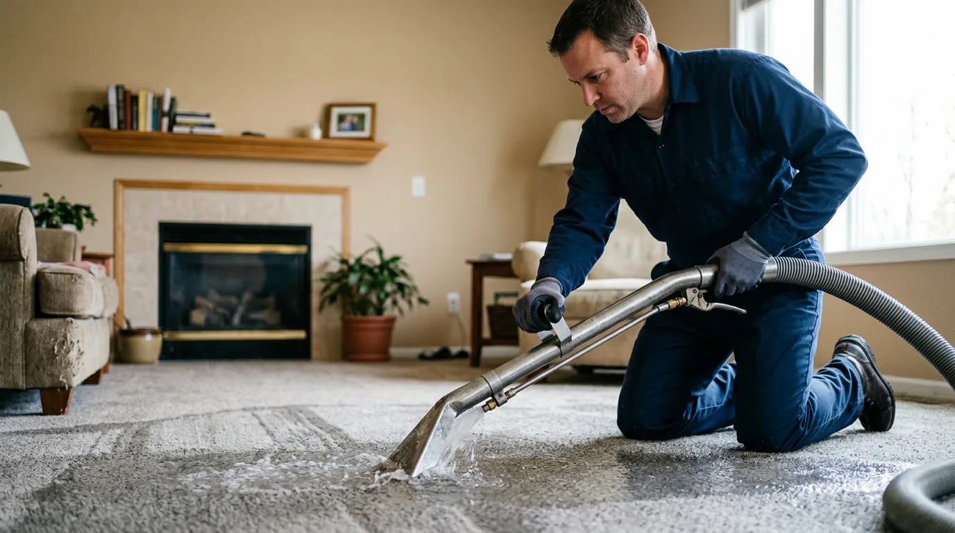 Water damage restoration technician working near Belmont, NH